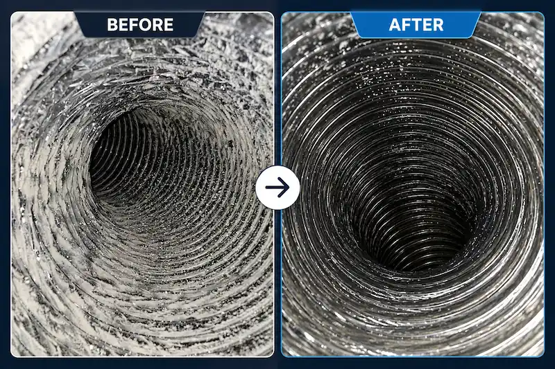 Flexible duct detailed before and after comparison